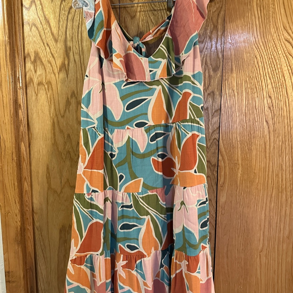 Tribal Pink and Orange Floral Maxi Dress